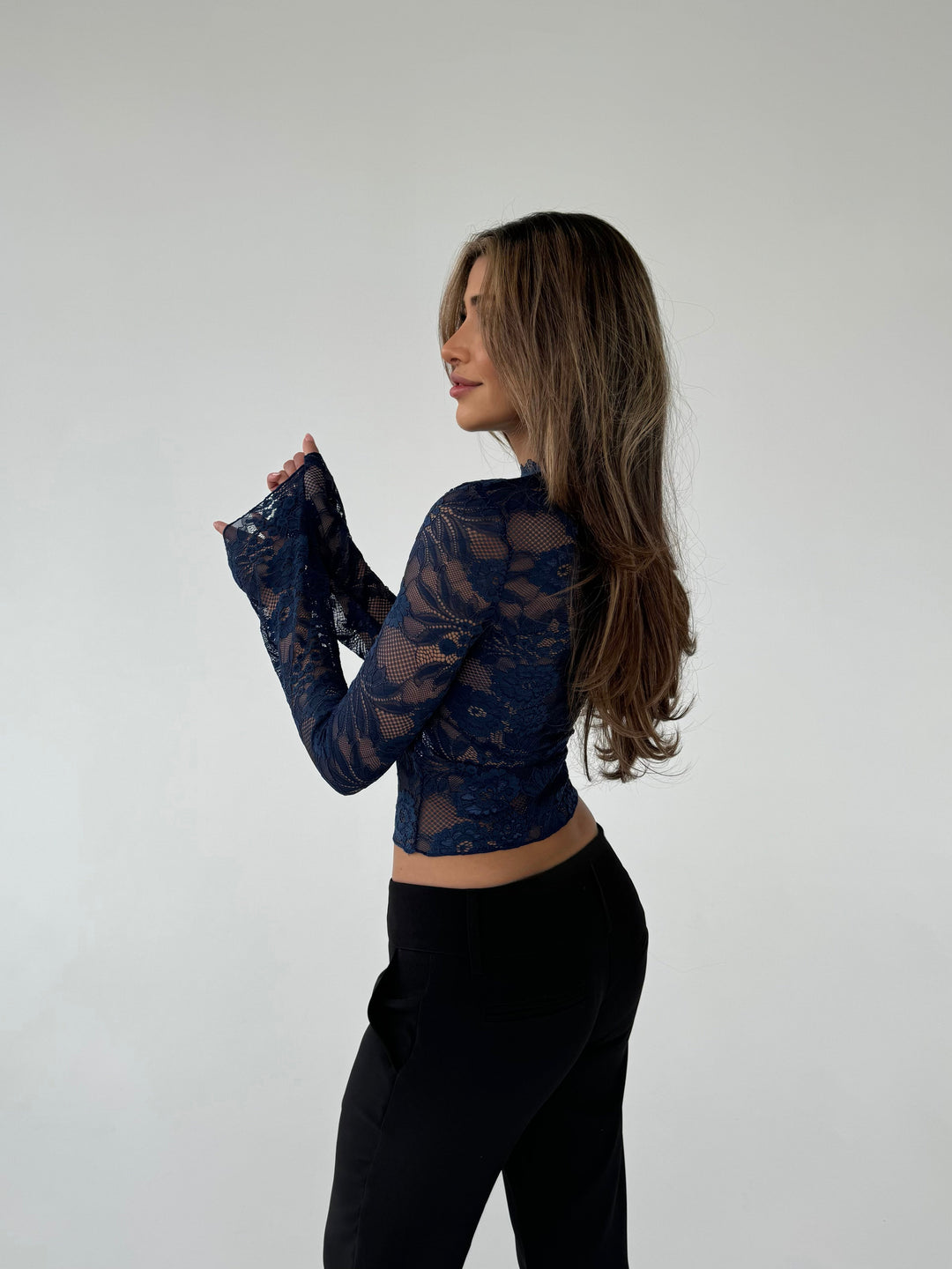 Cut lace top - black